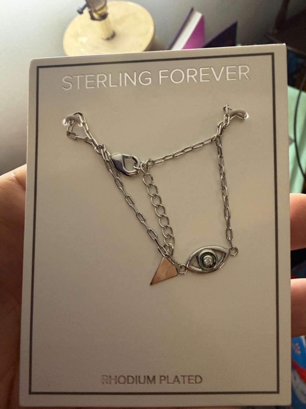 Sterling Forever Silver Eye Pendant Necklace with Triangle Accent - Silver